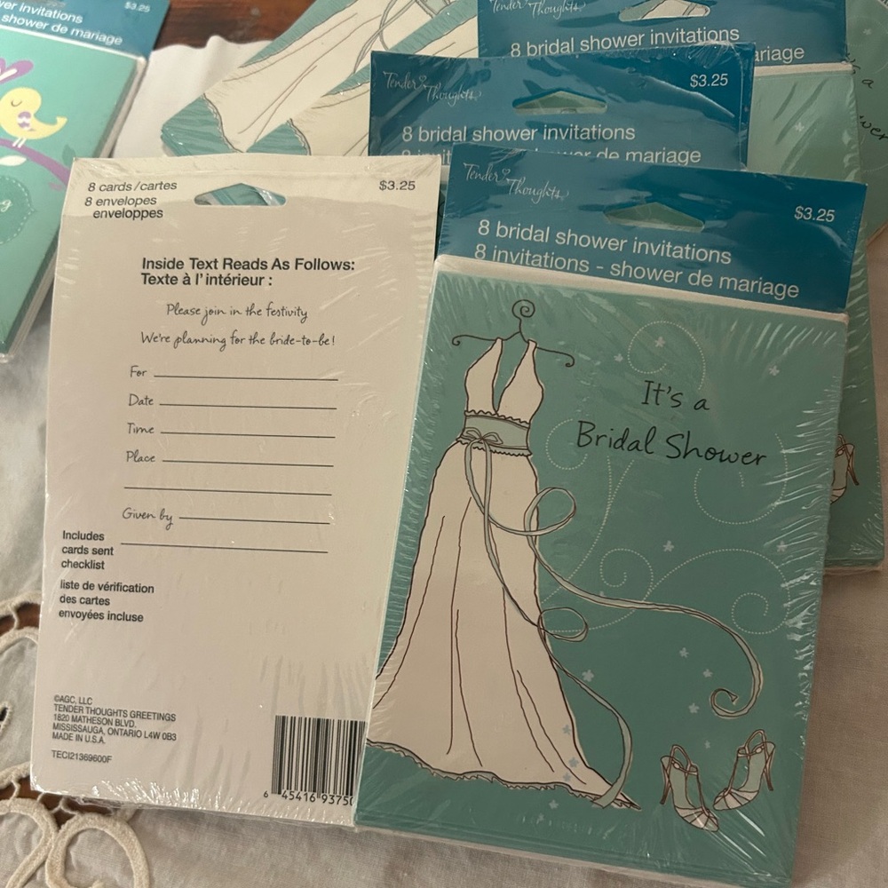 Bridal shower invitation cards, 4 pks for $5, 36 Cards and  Envelopes-mix/match
